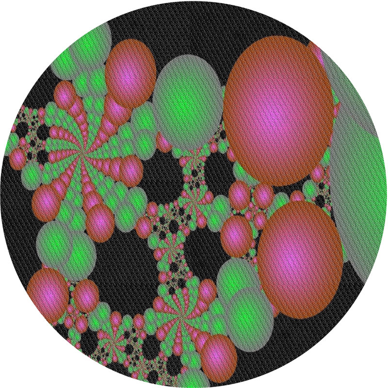 Tapis vert/rose/noir à motifs, Rond 5 pi