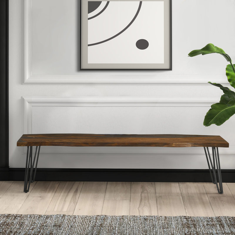 Emory Sheesham Grey And Gunmetal Live Edge Dining Bench