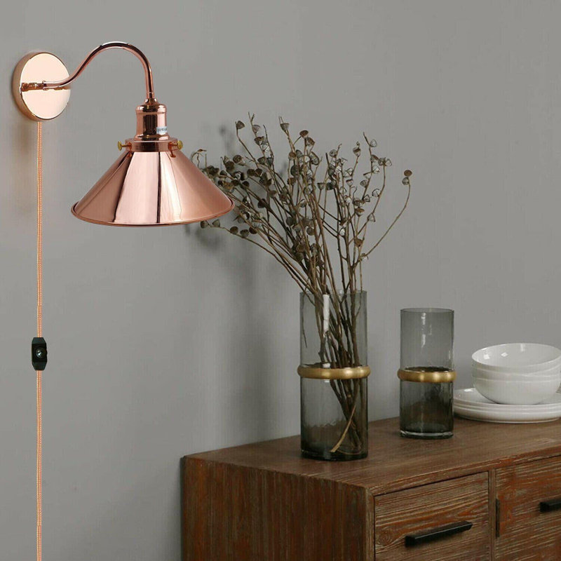 Plug-in Armed Sconce, Rose Gold
