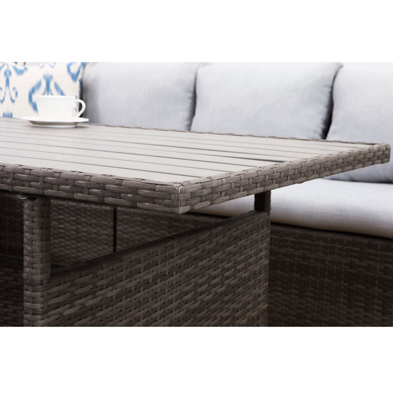 Canapé d'extérieur Radhya 7 pièces PE, Blanc, Gris