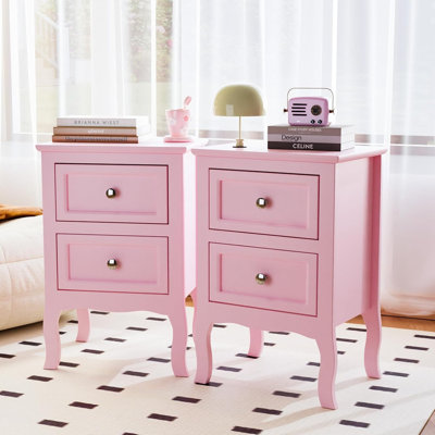 Ensemble de table de chevet 2 tiroirs rose