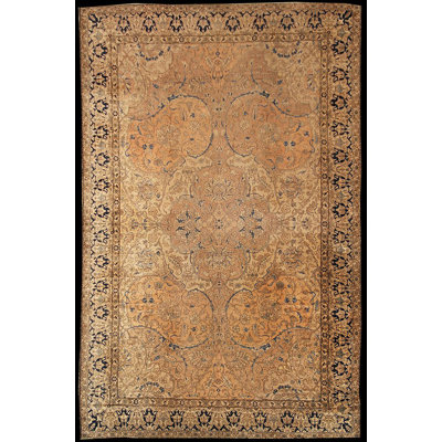 One-of-a-Kind 10'2" x 16' Before 1900 Rectangle Wool Area Rug in Beige and Blue