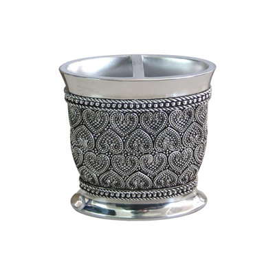 Oneita Beaded Heart Toothbrush holder | Compact Multi-Slot Holder for Toothbrushes,Razors & Makeup Accessories | Resin/Chrome