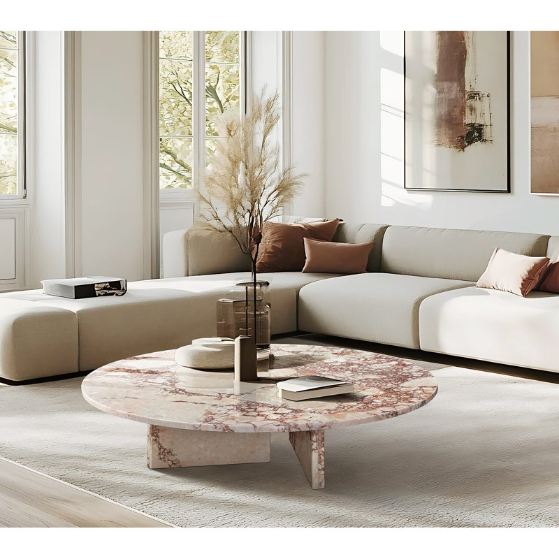 Table basse luxueuse en marbre naturel rose, pierre véritable, centre de table élégant