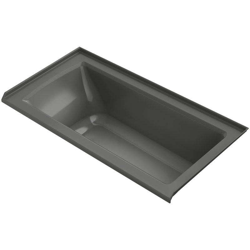 Archer Alcove Bath with Bask Heated Surface, Tile Flange and Right-Hand Drain, Thunder Gray, Right
