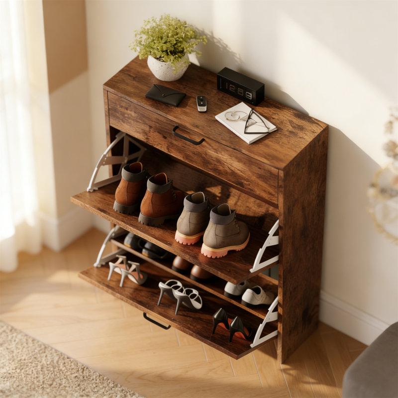 10 Pair Shoe Storage Cabinet, Brown
