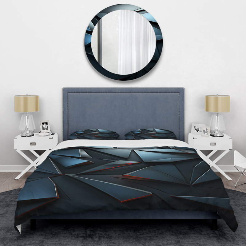 Ensemble de housse de couette bleu à motif géométrique foncé élégant Elegant