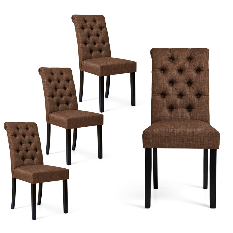Tufted Upholstered Dining Chairs, Solid Wood Kitchen Side Chairs with Ergonomic Back Support and Adjustable Foot Pegs, 4