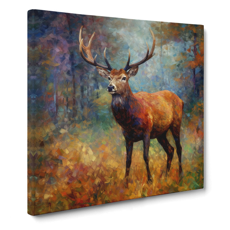 Stag Neo-Impressionism - Wrapped Canvas - Framed Print, 50cm H x 50cm W x 3cm D