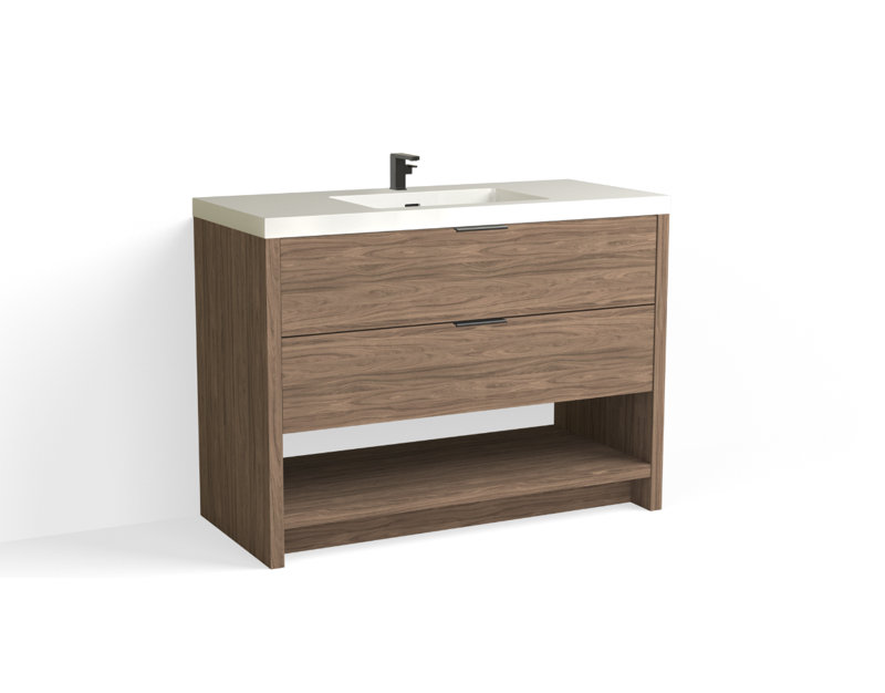 Vue 48" W Freestanding Single Bathroom Vanity, Glossy White/Single, Nocino, Matte Black