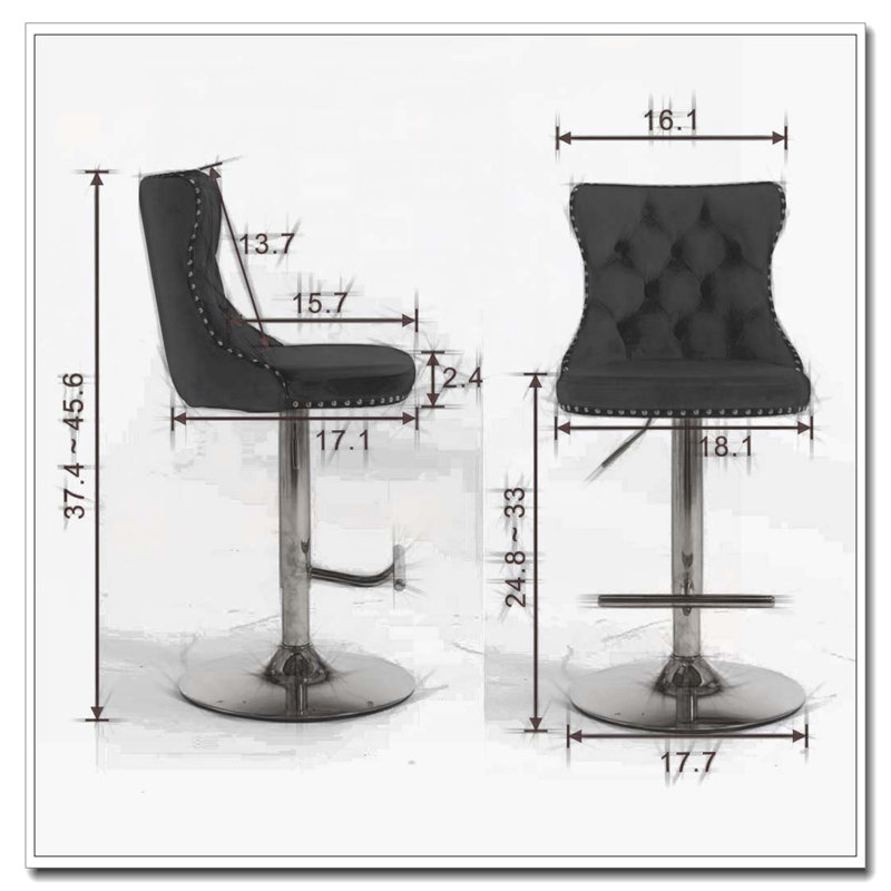 Tabourets de bar pivotants en velours à hauteur de siège réglable, Beige, Silver