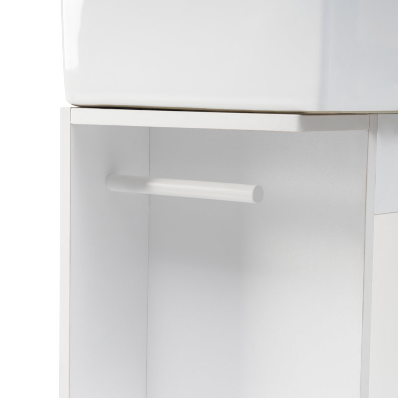 Meuble-lavabo moderne avec lavabo, tablette à deux niveaux et conception orientée à gauche ou à droite, Blanc