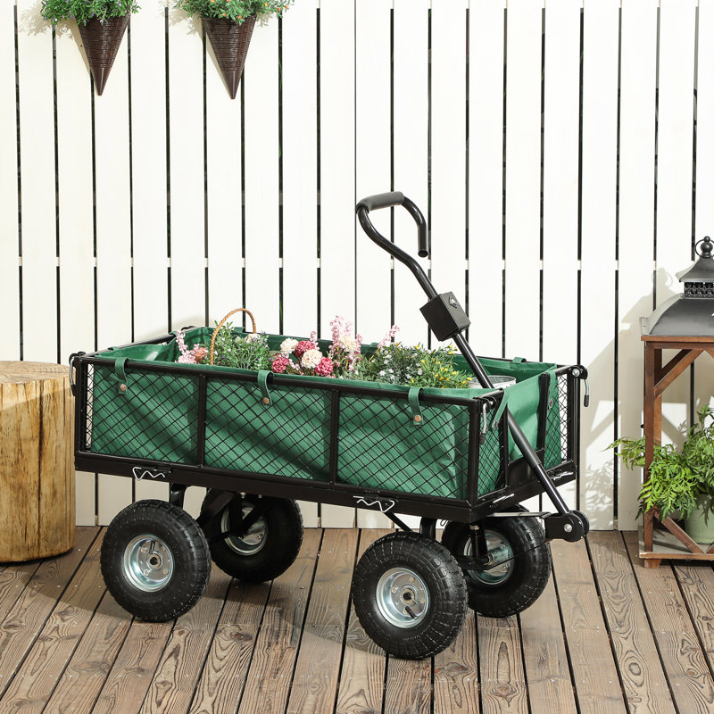Chariot de jardin avec doublure amovible, côtés à dégagement rapide, vert