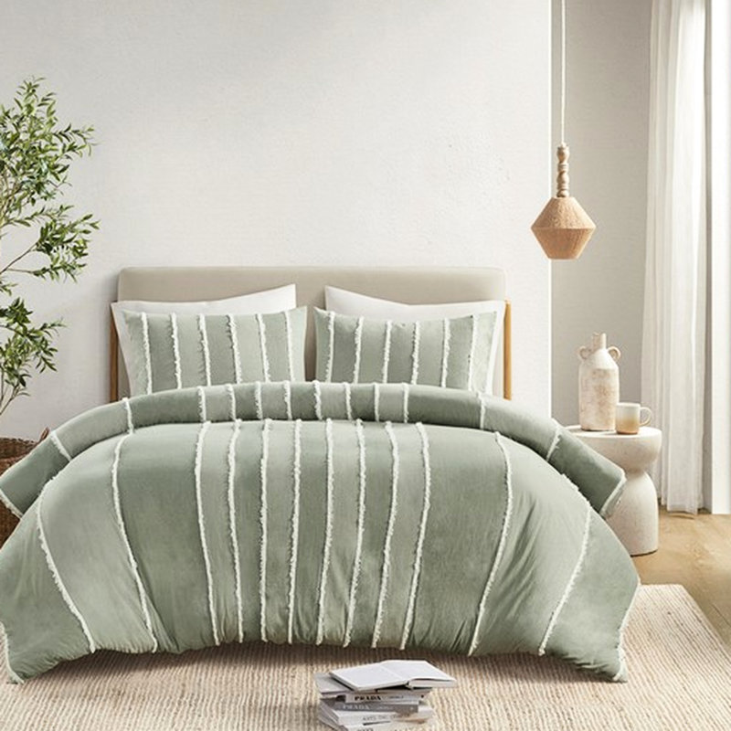 Housse de couette King/King en coton rayé blanc, 3 pièces