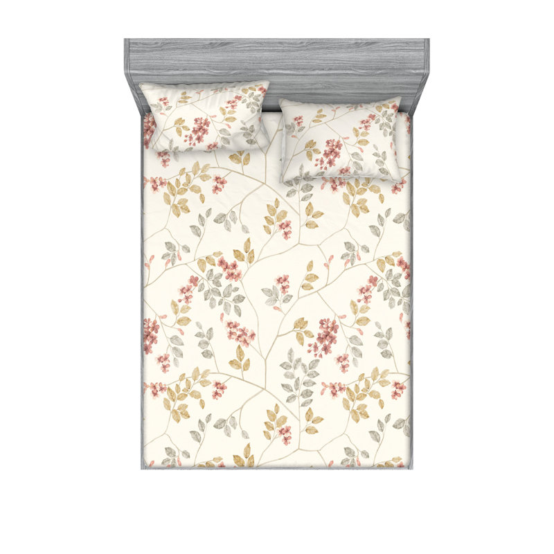 Drap-housse et taies décoratives 3 pièces Ambesonne, Rubis pâle, vert avocat / floral