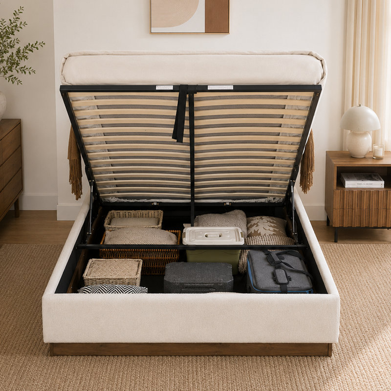Lit plateforme tapissier Willma, Queen