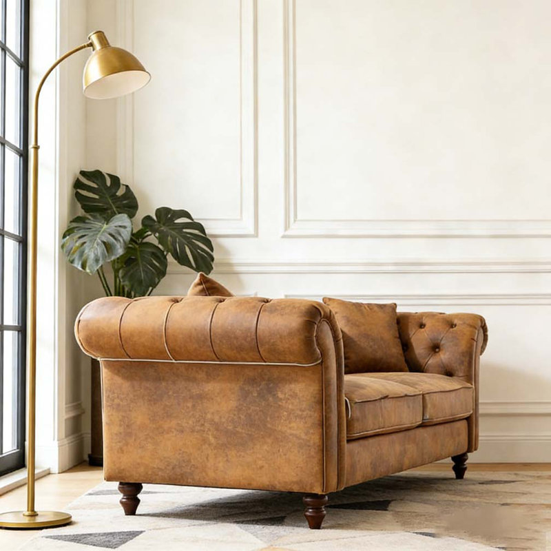 Canapé en tissu 83 po Chesterfield, H 29 po x l 83,25 po x P 33 po, 3, Brun