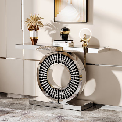 43.3-Inch Mirrored Console Table, Modern Entryway Table With Thickened Mirror Finish Tabletop