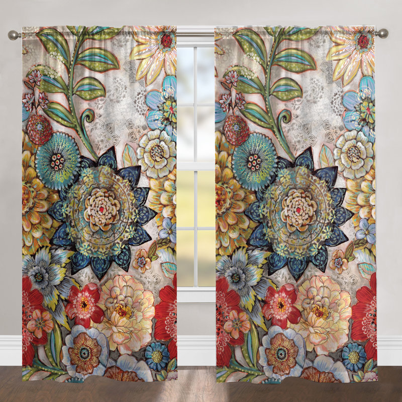 Boho Bouquet Multicolor Floral Room Darkening Window Panel