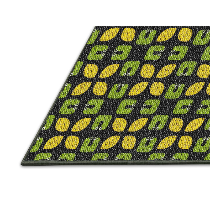 Tapis vert/jaune à motifs Lamphear, Rectangle 7 pi x 10 pi