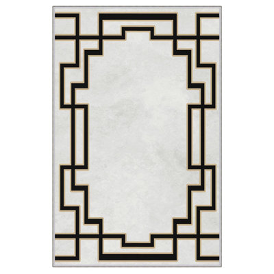 Runner Beldin Oriental Machine Woven 2'7"" x 6'7"" Polyester Area Rug in Black/White/Gold -  East Urban Home, 76D46FF1C5844972B6A7968E8CE538DE