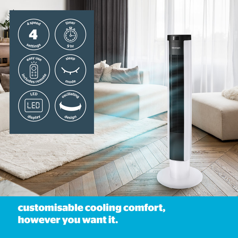 Silentnight Airmax Oscillating Quiet Tower Fan with Remote Control