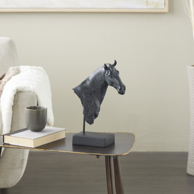 Cleaster Resin Horse Decorative Black Sculpture with Black Rectangular Base