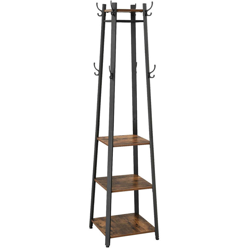 Metal Freestanding 8 - Hook Coat Rack, Rustic Brown/Black
