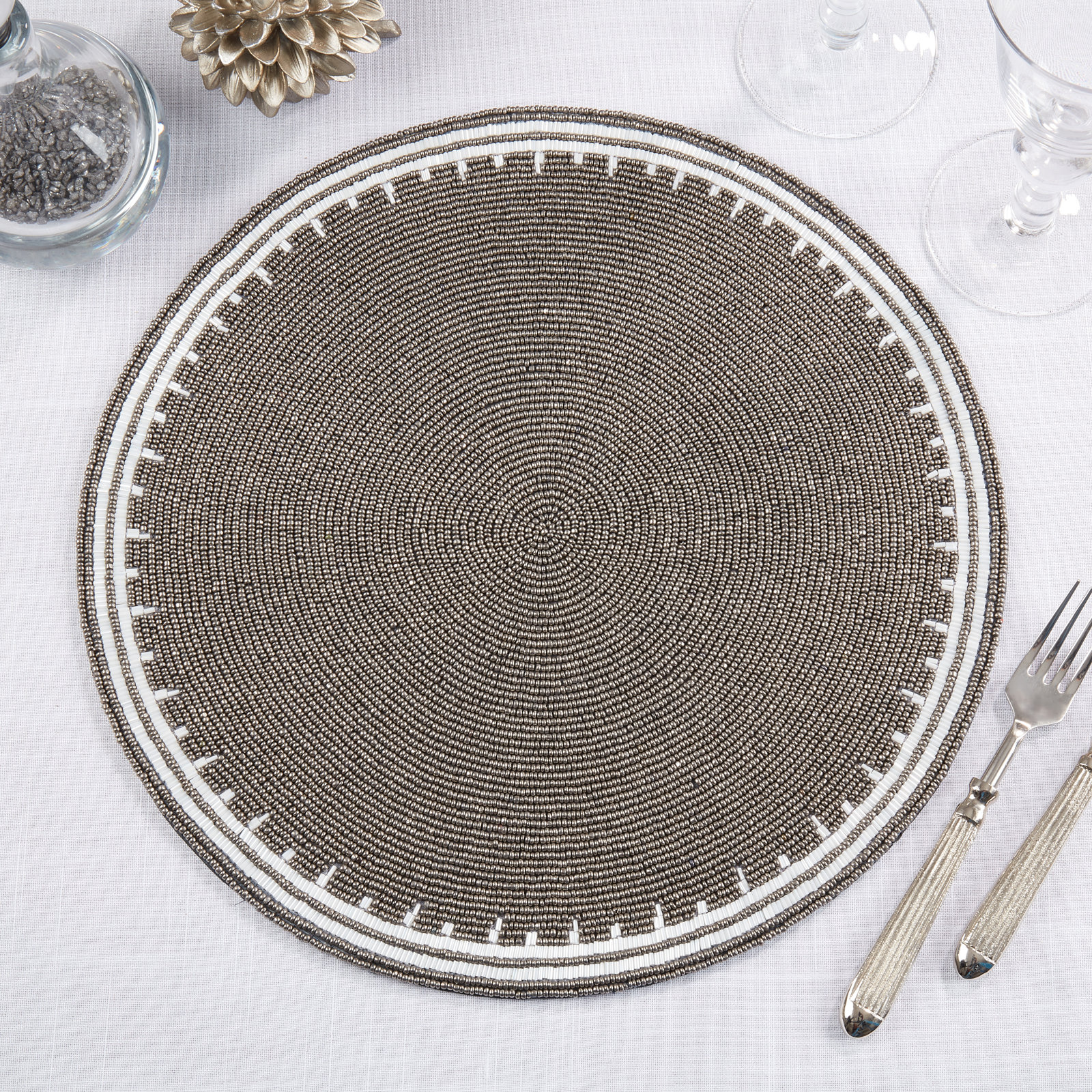 Beaded Brilliance Placemat (Set Of 4), Pewter