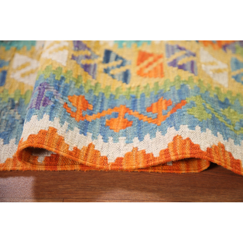 Tapis oriental multicolore en laine Kilim 4 x 5