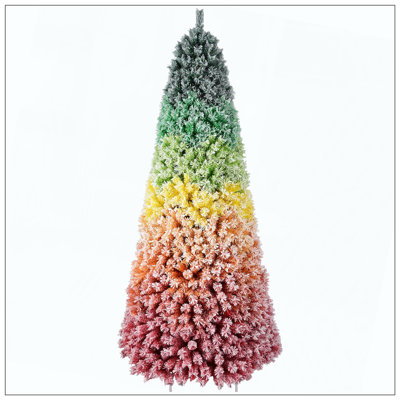 Flocked PVC Christmas Tree With 1927 Tips, Colorful Full-Bodied Artificial Pine With Snowy Finish, Hinged Design And Sturdy Metal Stand For Holiday Decoration