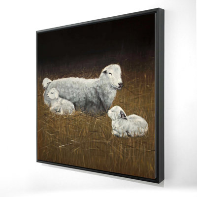 Sheep And Lambs Print On Canvas