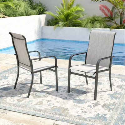 Powder Coated Steel Outdoor Dining Armchair (Set of 2)