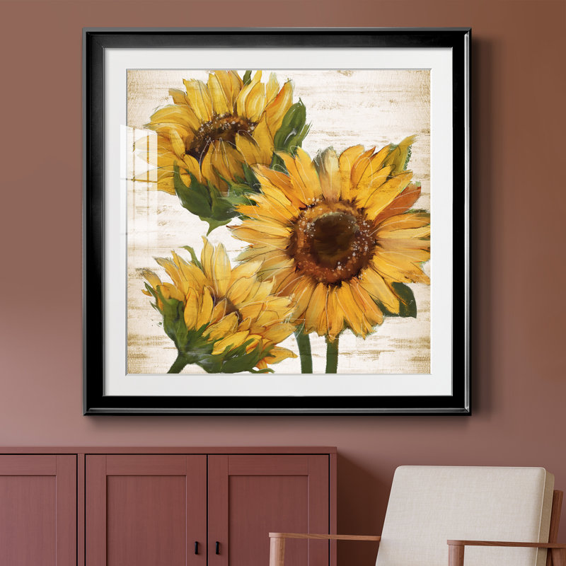 Tournesol d'été I - peinture encadrée, H 30,5 po x l 30,5 po x P 1,5 po, Cadre noir