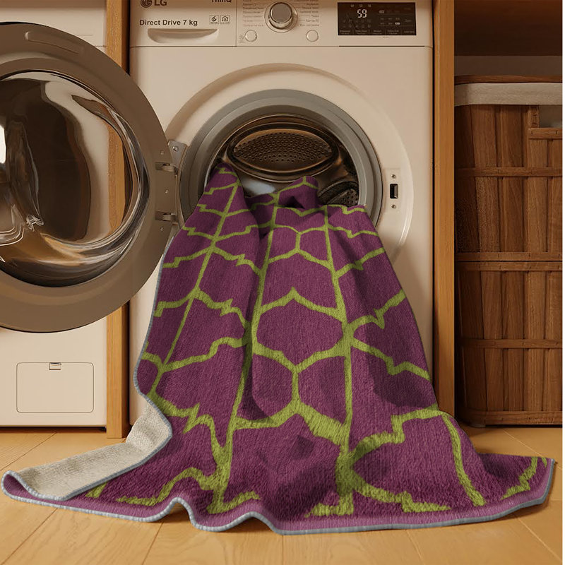 Tapis brun treillis lavable à la machine, Rond 8 pi