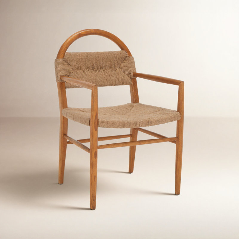Chaise avec accoudoirs en bois massif Kashmir, Beige, Brun