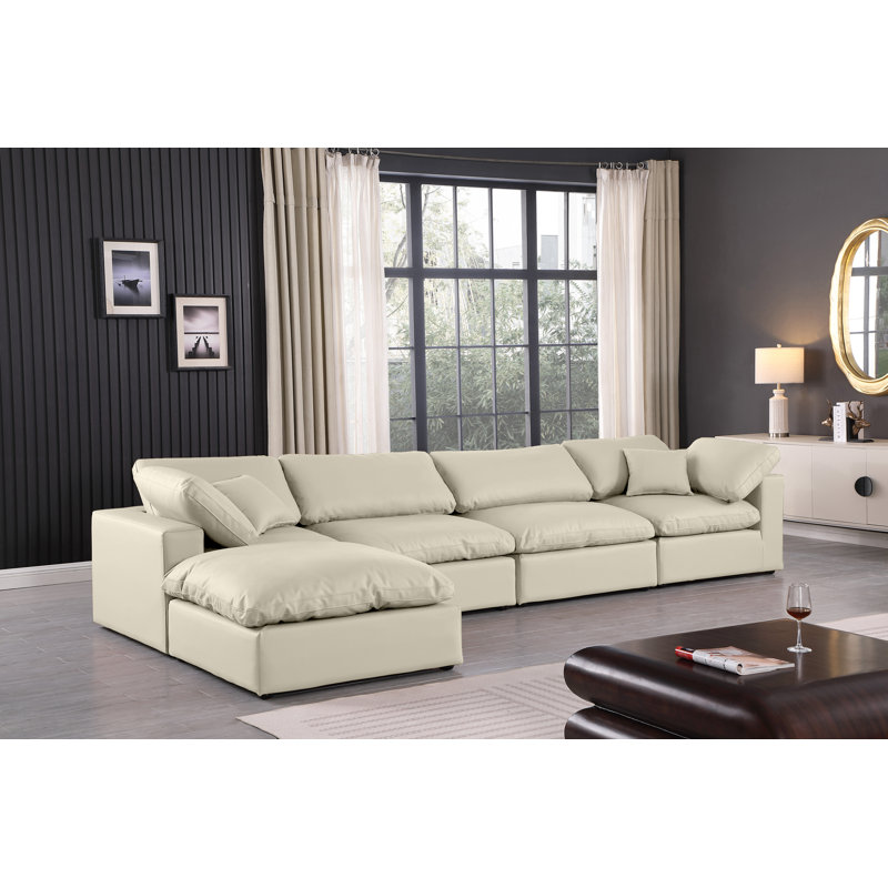 Canapé modulaire réversible en similicuir de 160 po de large avec repose-pieds, Cuir crème végétalien