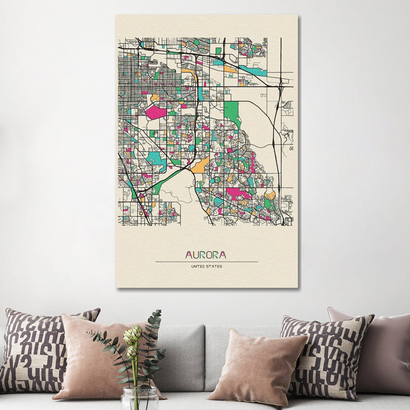 Aurora, Colorado Map 1 Piece Wrapped Canvas Wall Art, 152.5 cm H x 101.5 cm W