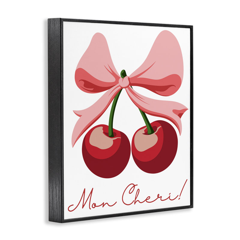 Mon Cheri Bow Cherries, giclée encadrée, design par Marcus Prime, H 14 po x l 11 po, Giclée encadrée noir minuit