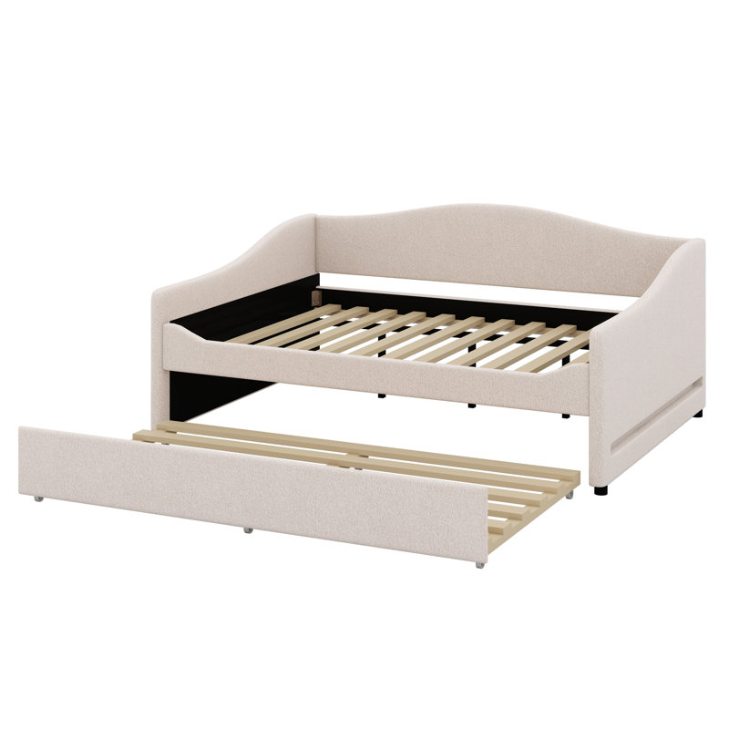 Upholstered Daybed With Light And Trundle, Beige
