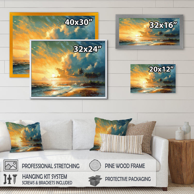 «Yellow and Blue Coastal Escapes» sur toile, H 16 po x l 32 po x P 1 po