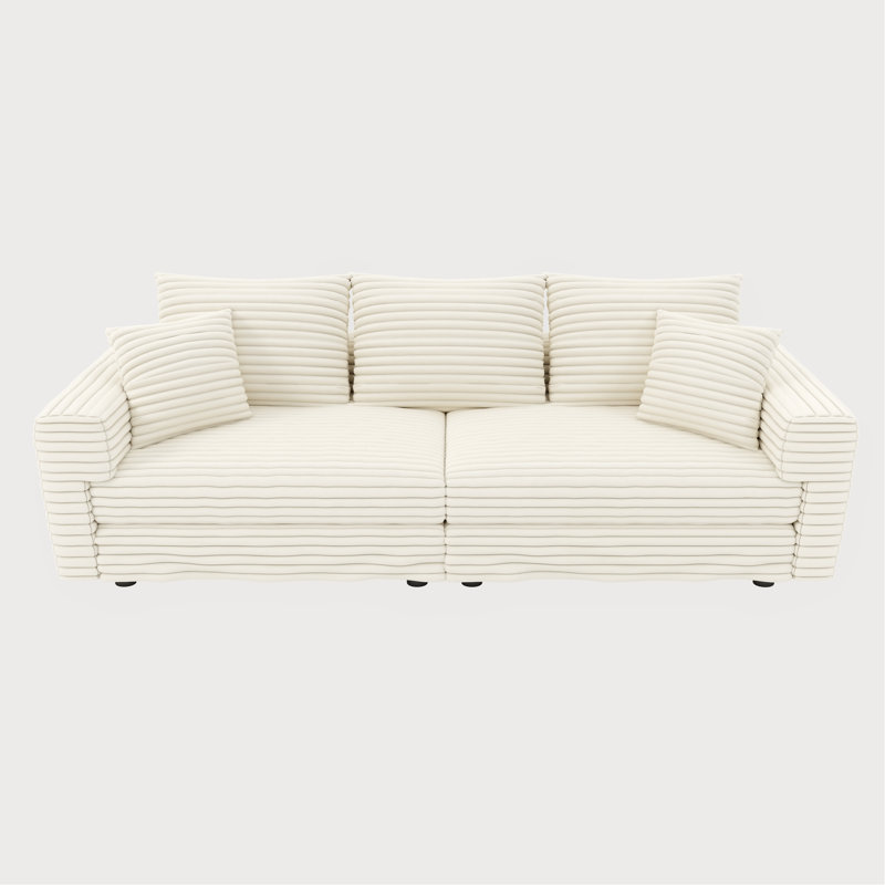 Velours côtelé 82,7 po beige à 3 places, canapé-lit moderne et confortable, fauteuil convertible, rembourrage en mousse haute densité, rembourrage en mousse confortable avec plusieurs coussins, repose-pieds assortis, idéal pour regarder la télévision