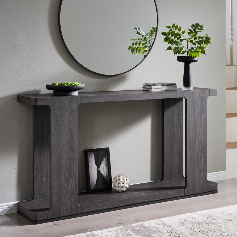 63" Modern Entryway Console Table With Curved Edge & Distinctive Style, Dark Alder