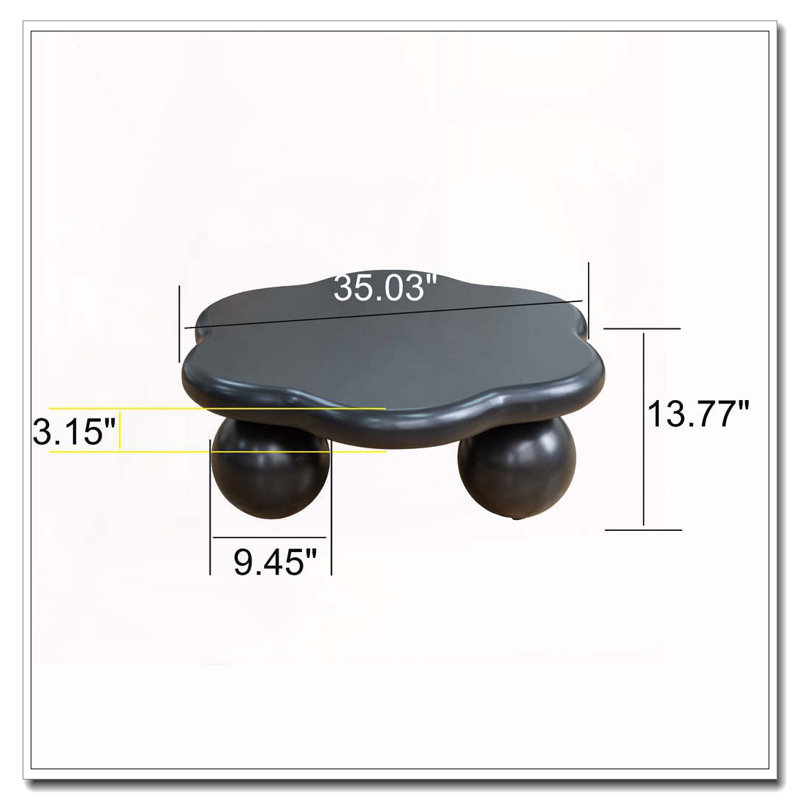 Table basse 35 "en forme de nuage, table basse minimaliste moderne en forme de pétale avec pieds sphériques, Noir