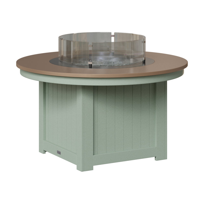 Berlin Gardens Donoma Round Fire Pit Table, Hammered Top Bronze with Seafoam Base, 25" H x 44" W x 44" D