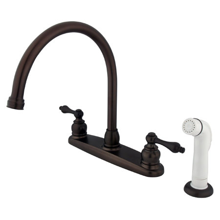 Kingston Brass Vintage Two-Handle 4-Hole 8" Centerset Kitchen Faucet with Side Sprayer, Oil Rubbed Bronze