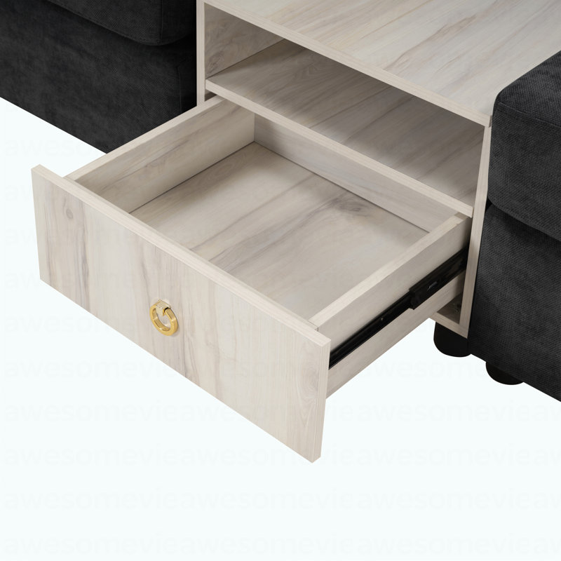 Canapé modulaire moderne rembourré avec accoudoirs et console centrale pour le salon 79,3 po Modern, Chenille noir