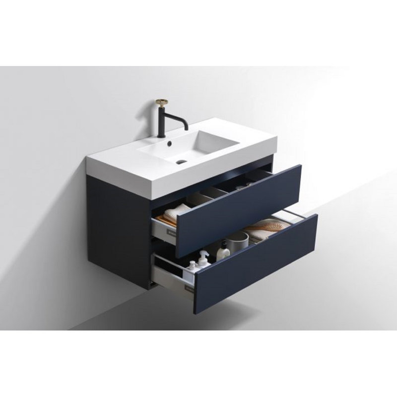 Ensemble de meuble-lavabo simple mural 40 po Royka, Bleu