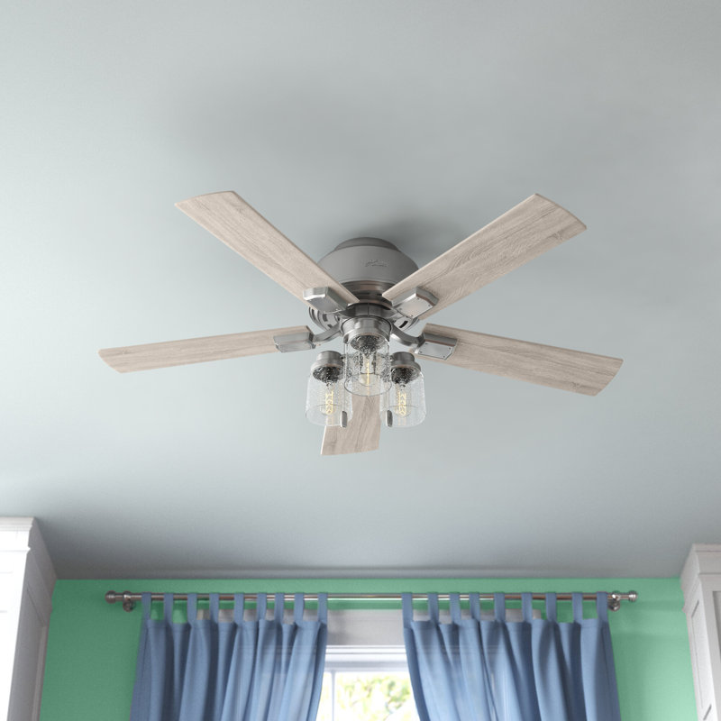 Ventilateur de plafond standard à 5 pales de 52 po avec chaînette et ensemble d'éclairage inclus Hartland, Argenté mat