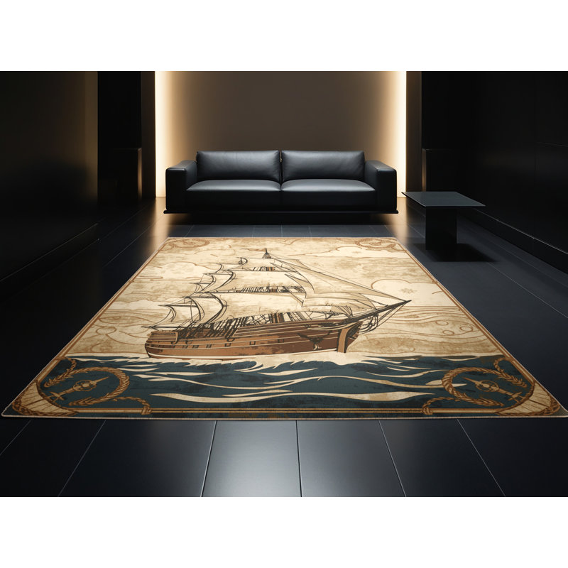 Tapis brun / beige beige lavable à la machine Eldred Classic, 2 x 4
